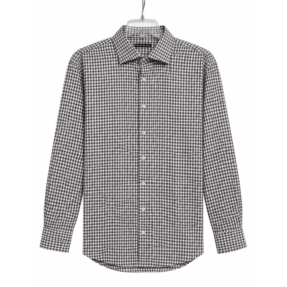 Peter Millar Mens XXL Brown White Houndstooth Check Cotton Button Down Shirt L/S